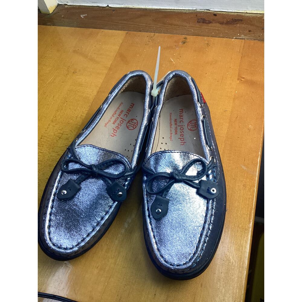 Marc Joseph New York Girls Leather Slip, Blue Metalic Size 11
